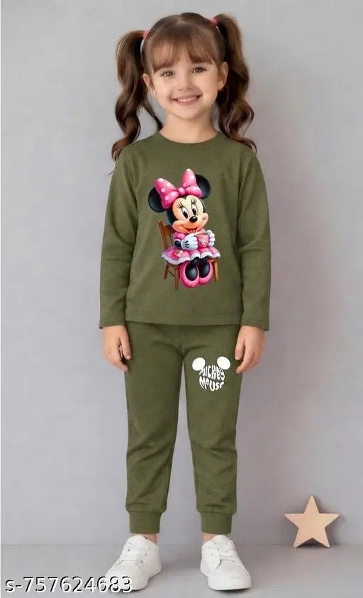 Cotton Blend Clothing Set for Girls, Olive (2-3 Years)