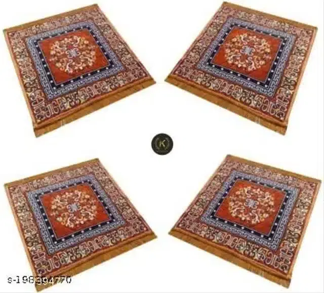 Velvet Pooja Mats for Home, Multicolor, Pack of 4
