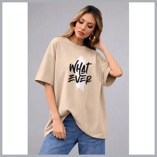 Oversized Cotton Blend T-shirts for Women (Beige, XXS)