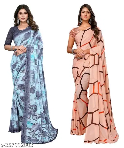 Georgette Saree for Women, Pack of 2 (Multicolor, Free Size)