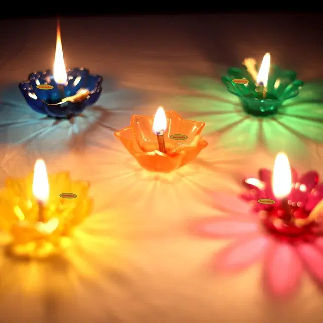Plastic 3D Shadow Reflection Floating Diwali Diyas, Multicolor, Pack of 24