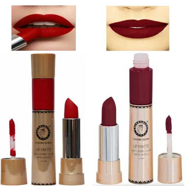 Combo of 1 Colors Queen Lip Matte Red 2 In 1 24 Hour Long Lasting Gloss And Matte Lipstick, 6&2 g & 1 Colors Queen Lip Matte Maroon 2 In 1 24 Hour Long Lasting Gloss And Matte Lipstick, 6&2 g, R871