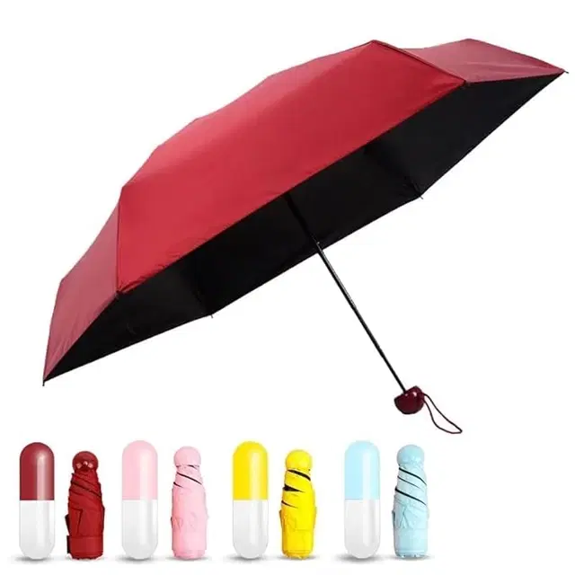 Foldable Mini Umbrella with Capsule Shaped Case, Assorted, Pack of 1