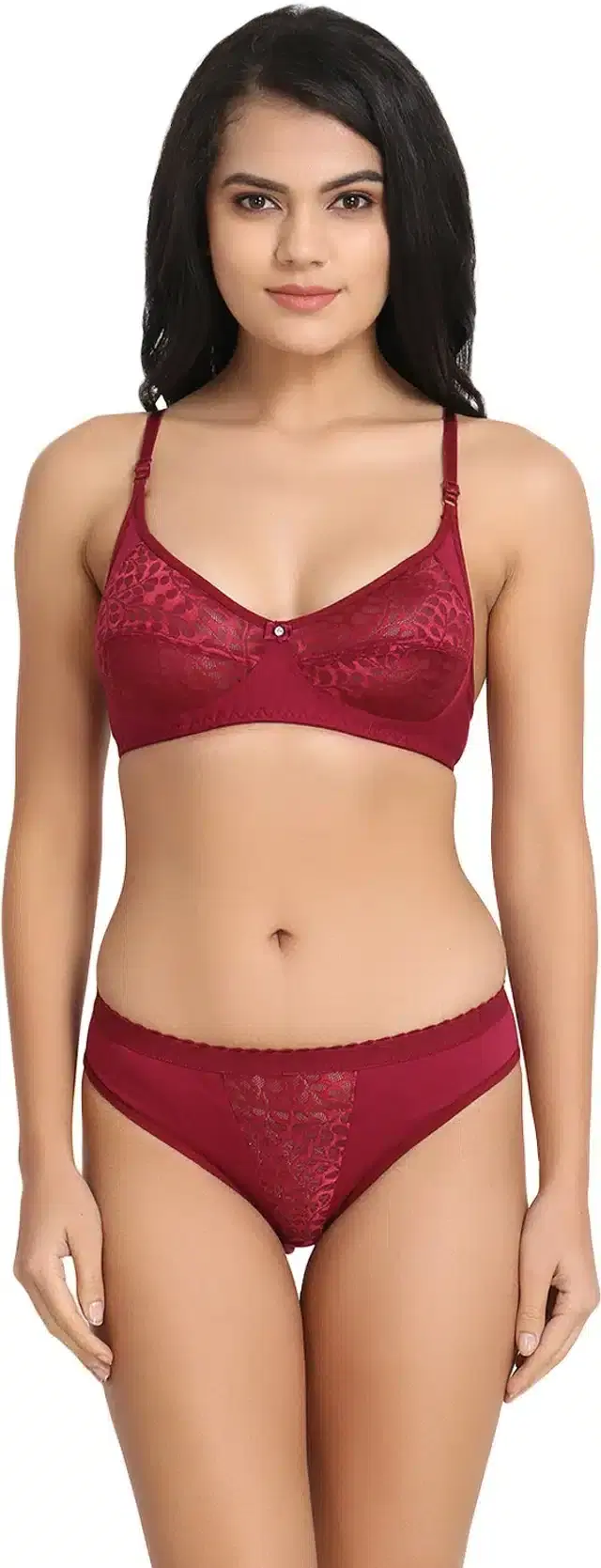 Hosiery Lingerie Set for Women (Maroon, 32)