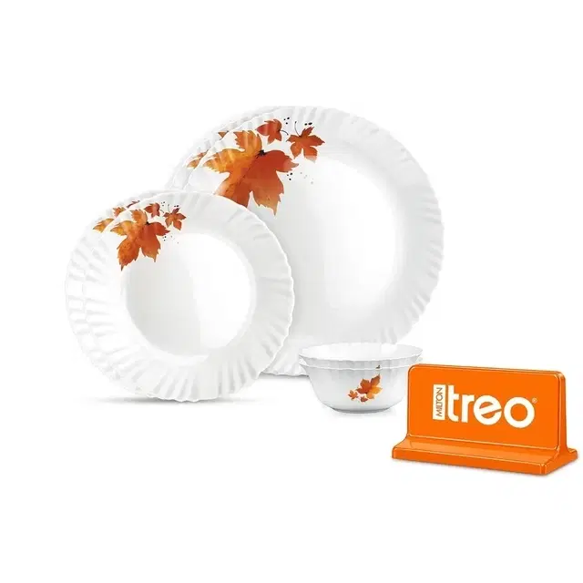 Treo By Milton Opalware Neuma Mapelle Dinner Set Of 6 | Serving For 2 | Microwave & Dishwasher Safe | Bone-Ash Free | Tempered Toughness | Plates & Bowls | Crockery Set For Dining & Gifting | White