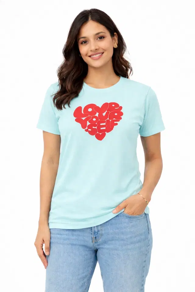 Casual Cotton Blend Tshirts for Women (Aqua Blue, S)