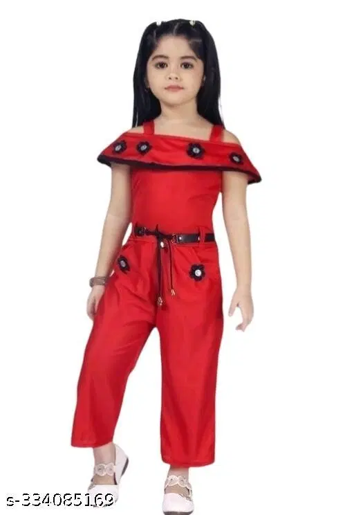 Rayon Printed Jumpsuit for Girls (Red, 0-6 Months)