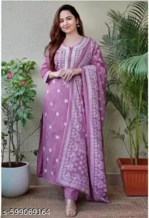 Ethnic Motif A-line Kurta Set for Women (Purple, XXL)