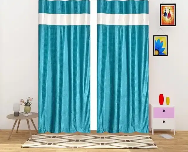Emboss Door & Window Curtains, Pack of 2, Aqua Blue, 5 feet