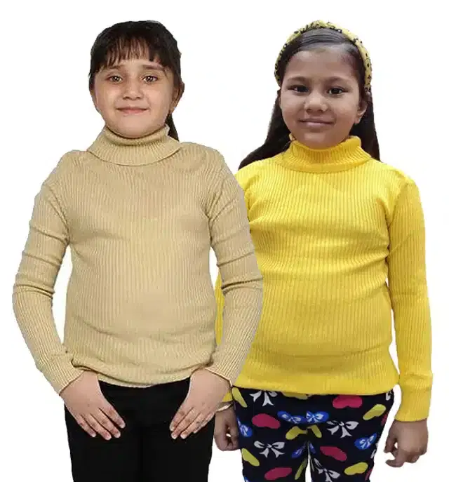 Full Sleeves Solid Sweater for Girls, Pack of 2 (Beige & Yellow, 3-6 Months)