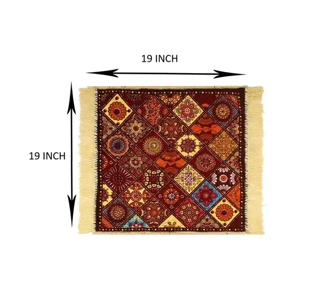 Alaqsa Classy Velvet feel Pooja Mat 19x19inch Multicolor Pack of 2