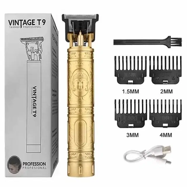 Vintage T9 1200mAh Li-ion Battery Rechargeable 180 minutes Runtime Professional Hair Trimmer for Men with 3 Guided Combs, Gold
