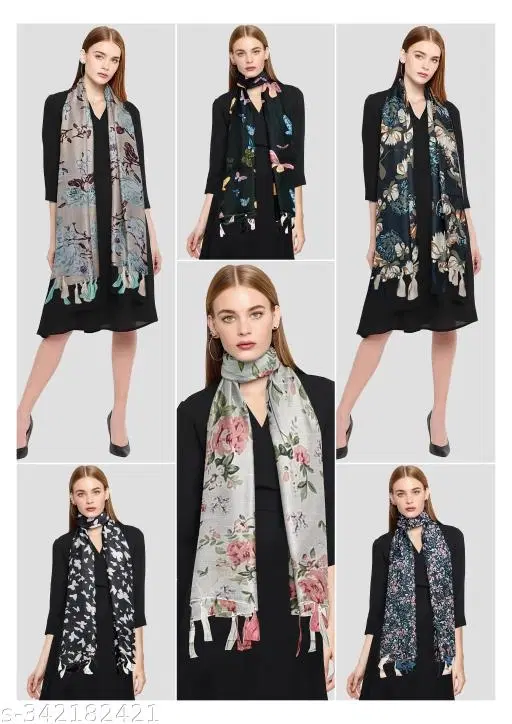 Chiffon Printed Scarves for Women, Multicolor, Pack of 6