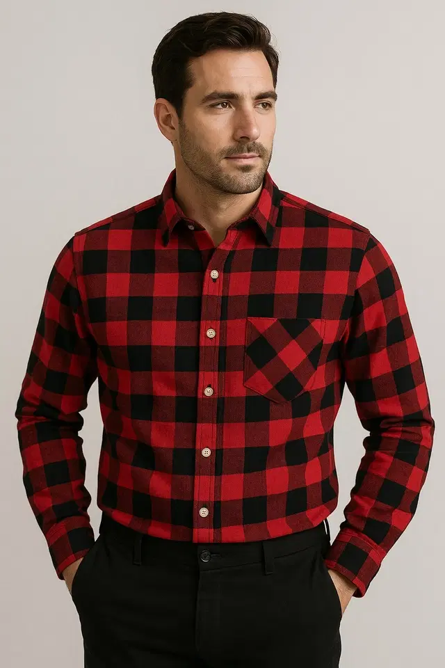 Cotton Blend Checkered Shirt for Men, Multicolour (M)