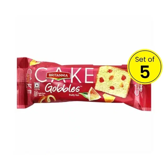 Britannia Gobbles Fruity Fun Cake 5X50 g (Pack of 5)