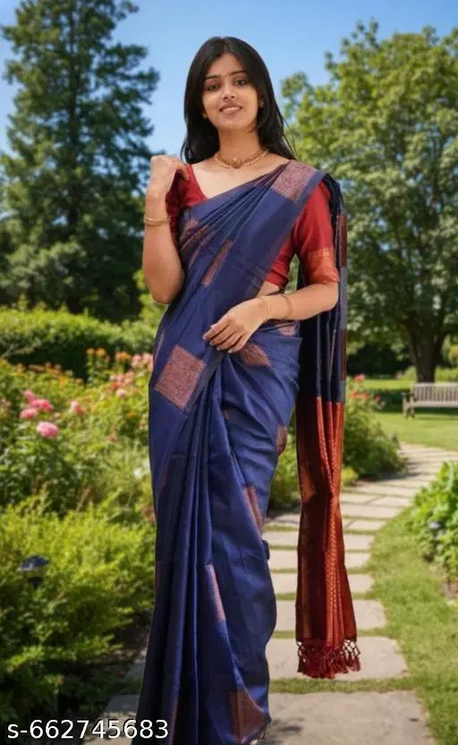Banarasi Silk Saree for Women (Blue, Free Size)