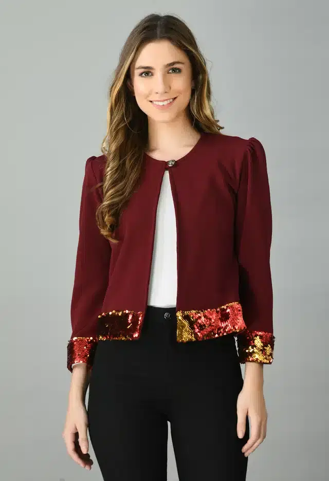 Full Sleeves Shrug for Women (Maroon, S)