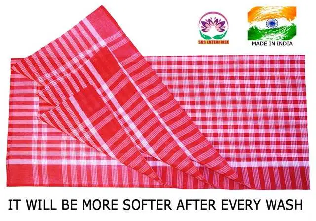 Pinak Cotton Bengali Traditional Gamcha Bath Towel, Red, PS-161