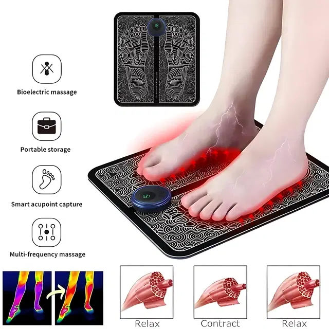 Wireless EMS Pain Relief Rechargeable Foldable with 8 Modes and 19 Intensity Levels Foot Massager, Blue
