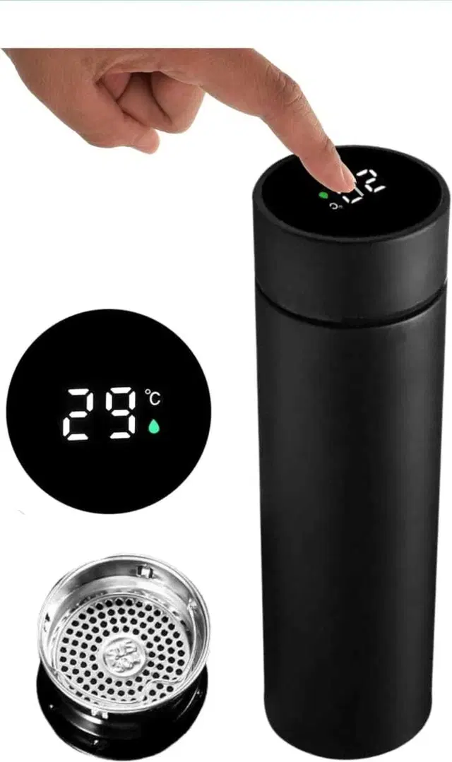 Stainless Steel LED Temperature Display Water Bottle, Black, 500 ml