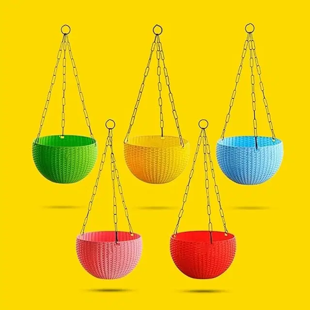 Plastic Hanging Pot for Indoor & Outdoor, Multicolor, 8 Inch, Pack of 6
