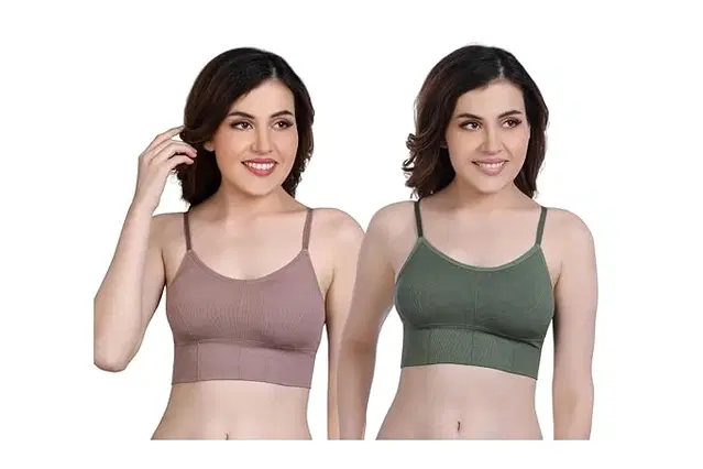 Cotton Blend Padded Camisole Bra for Women, Pack of 2 (Multicolor, Free Size)