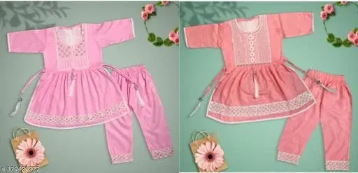Rayon Kurta Set for Girls, Pack of 2 (Multicolor, 0-6 Months)
