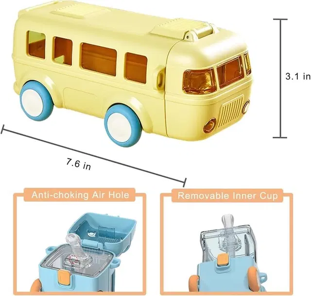 Plastic Bus Shape Sipper Bottle for Kids, Multicolor (1000 ml)