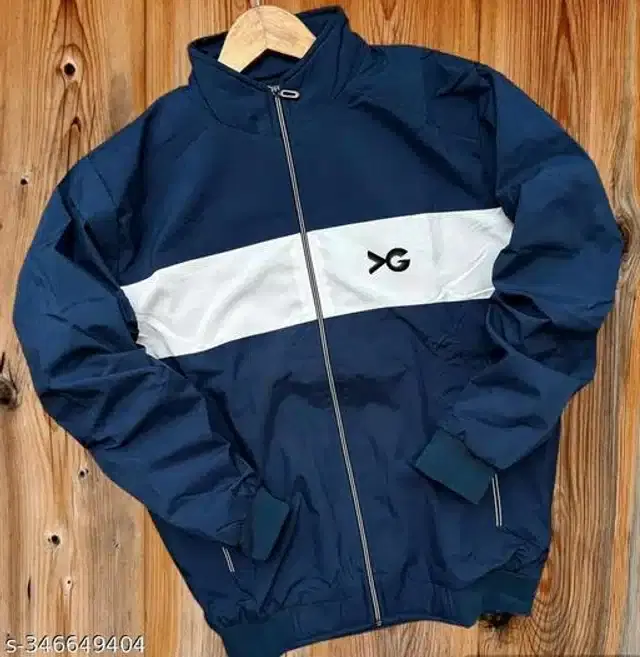 Polyester Jacket for Men (Navy Blue, XL)
