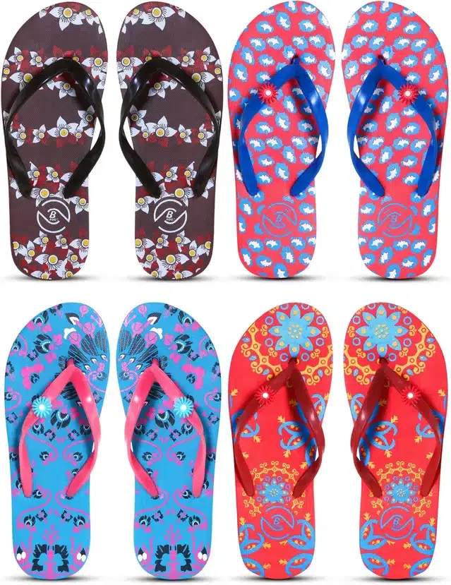 Flip Flops for Women, Pack of 4 (Multicolor, 8)