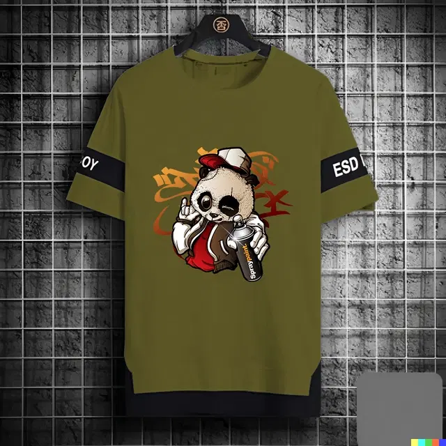 Half Sleeves Printed Round Neck Oversize T-Shirt for Men (Olive, M)