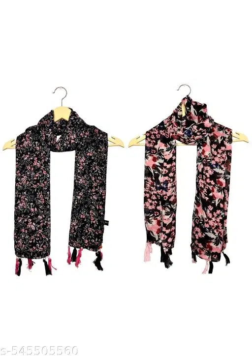 Chiffon Scarves for Women, Multicolor, Pack of 2
