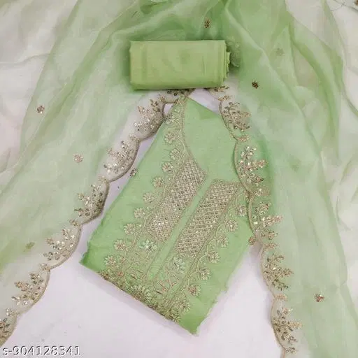 Organza Embroidered Punjabi/All Over Suits for Women (Green, Un Stitched)