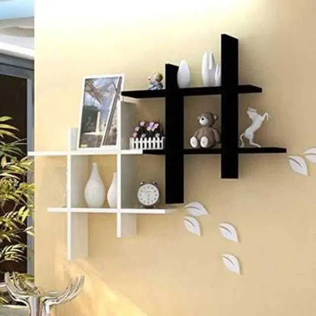 Wall Mounted Shelf For Home, 2 Shelves, Black And White, D-30