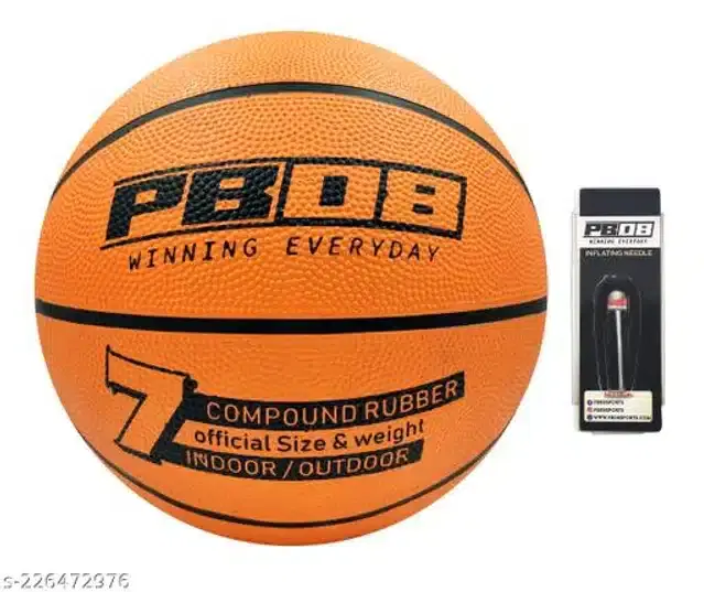 Rubber Basketball, Size 7 with Inflation Needle, Brown, Set of 1