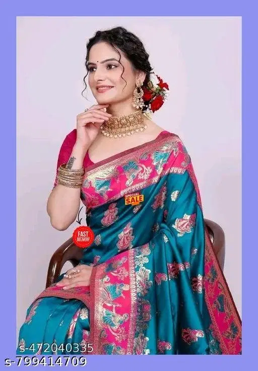 Kanjeevaram Saree for Women (Blue, Free Size)