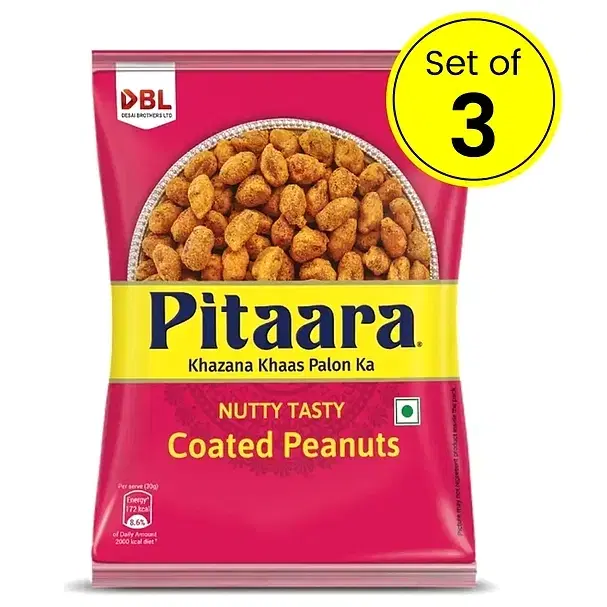 Pitaara Nutty Tasty Coated Peanuts 3X75 g (Pack Of 3)