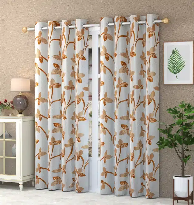 Printed Curtains, Pack of 2, Gold, 5 feet
