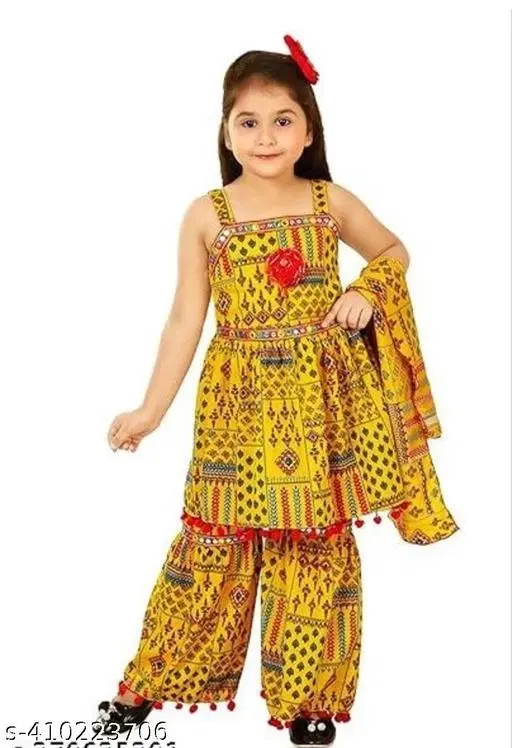 Paisley Applique Sleeveless Top and Pant Set for Girls (Yellow, 4-5 Years)