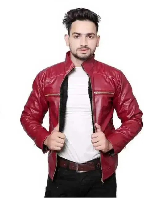 Stylish Men PU Jacket (Red, L) (TFF-3)