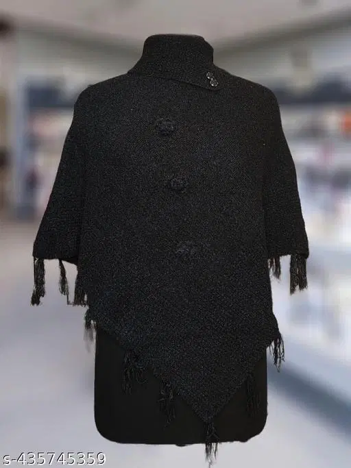 Woolen Poncho for Women (Black, Free Size)