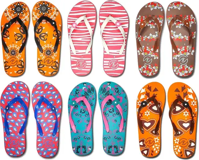 Flip Flops for Women, Pack of 6 (Multicolor, 7)