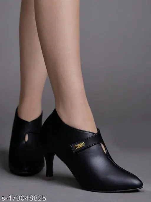 Pointed Toe Heel Sandals for Women (Black, IND-3)