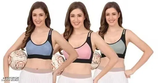 Cotton Solid Bra for Women & Girls, Multicolour, Pack of 3 (28A)