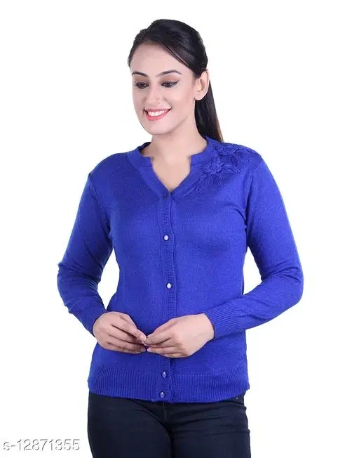 Acrylic Solid Sweater for Women (Blue, L)