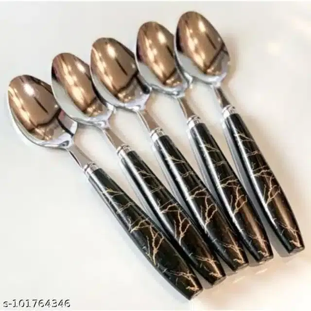 Stainless Steel Spoon Set, Black, Pack of 6