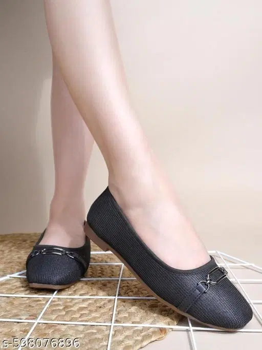 Textured Synthetic Comfort Round Toe Ballerinas (Black, IND-4)