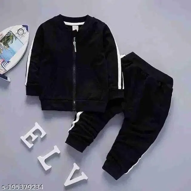 Woolen Solid Clothing Sets for Boys & Girls (Black, 0-1 Years)