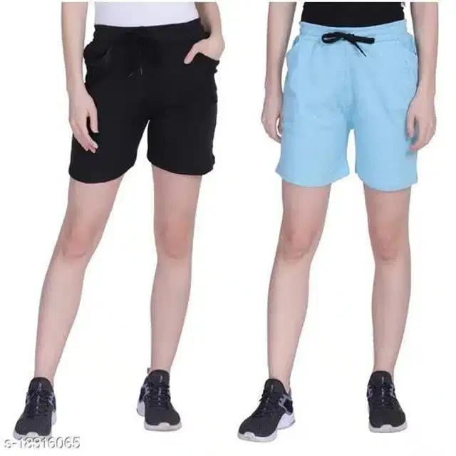 Shorts for Women, Pack of 2 (Black & Sky Blue, 28)