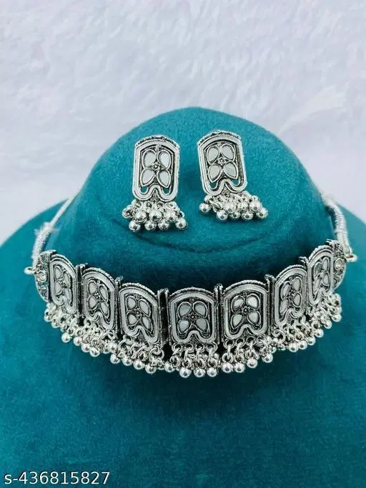 Diva Oxidized Silver Mirror Jewelry Set for Women
